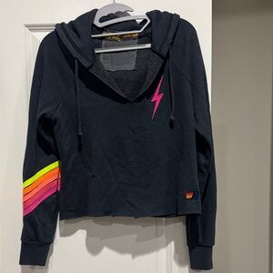 Aviator Nation Black Sweater with Neon Stripes
